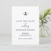 Monogram Nautical Navy Blue Anchor Wedding Save The Date (Staand voorkant)