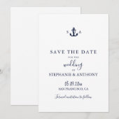 Monogram Nautical Navy Blue Anchor Wedding Save The Date (Voorkant / Achterkant)