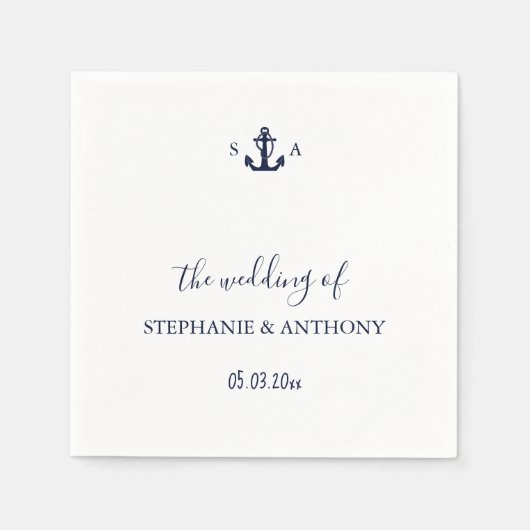 Monogram Nautical Navy Blue Anchor Wedding Servet (Voorkant)