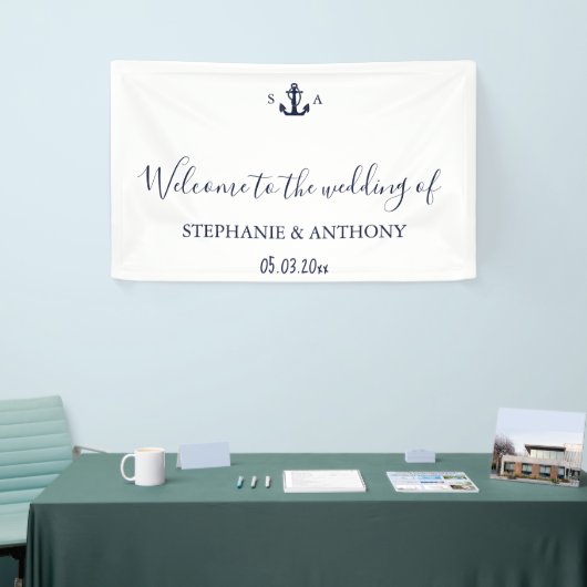 Monogram Nautical Navy Blue Anchor Wedding Spandoek (Beurs)