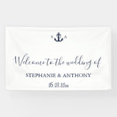 Monogram Nautical Navy Blue Anchor Wedding Spandoek (Horizontaal)