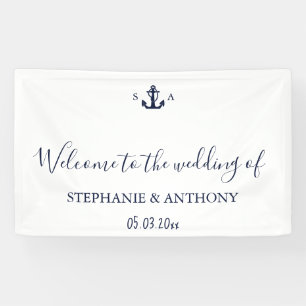 Monogram Nautical Navy Blue Anchor Wedding Spandoek