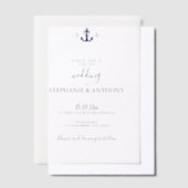 Monogram Nautical Navy Blue Anchor Wedding Vellum Uitnodigingen (Offset)