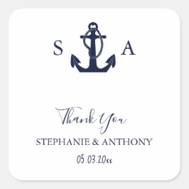 Monogram Nautical Navy Blue Anchor Wedding Vierkante Sticker