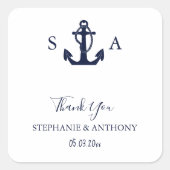 Monogram Nautical Navy Blue Anchor Wedding Vierkante Sticker (Voorkant)