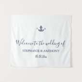 Monogram Nautical Navy Blue Anchor Wedding     Wandkleed (Voorkant (horizontaal))