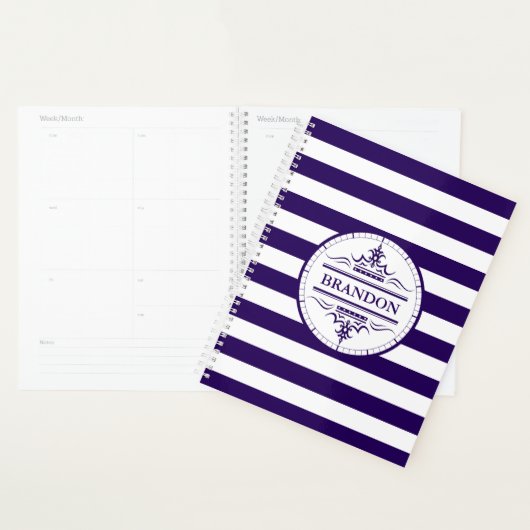 Monogram Nautical Navy Blue Stripes Planner (Display)