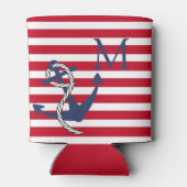 Monogram Nautical Red White Stripe Navy Anchor Blikjeskoeler (Achterkant)