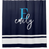 Monogram Nautical Stripes Navy Blue White Douchegordijn (Voorkant)