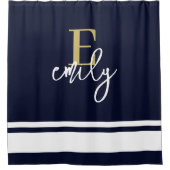 Monogram Nautical Stripes Navy Gold White Douchegordijn (Voorkant)