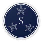Monogram Nautical White Navy Blue Starfish Beach Keramische Knop (Voorkant)