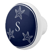 Monogram Nautical White Navy Blue Starfish Beach Keramische Knop (Rechts)