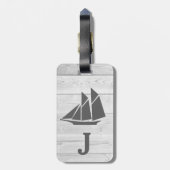 Monogram Nautical White Wood & Grey Sailboat Bagagelabel (Achterkant verticaal)