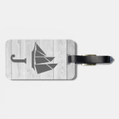 Monogram Nautical White Wood & Grey Sailboat Bagagelabel (Achterkant horizontaal)