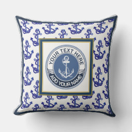 Monogram Nautilus Anker Patroon en Blauw Wit Kussen