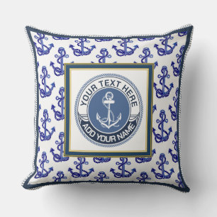 Monogram Nautilus Anker Patroon en Blauw Wit Kussen