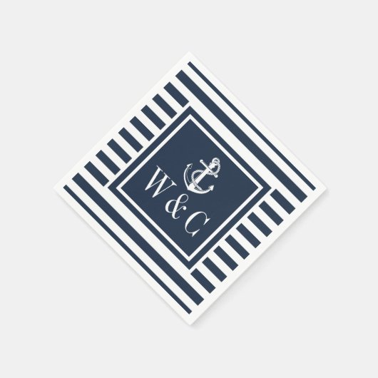 Monogram Nautilus Bootsanker Navyblauwe Streep Servet (Hoek)