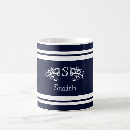 Monogram Nautilus Elegant Blauw Witte Krabanker C Koffiemok (Center)