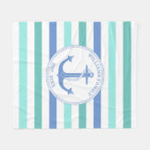 Monogram Nautisch Anchor Blue Aqua Stripe Family Fleece Deken (Voorkant (Horizontaal))