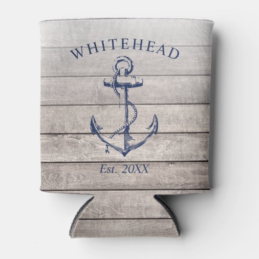 Monogram nautisch anker beige hout blikjeskoeler (Voorkant)