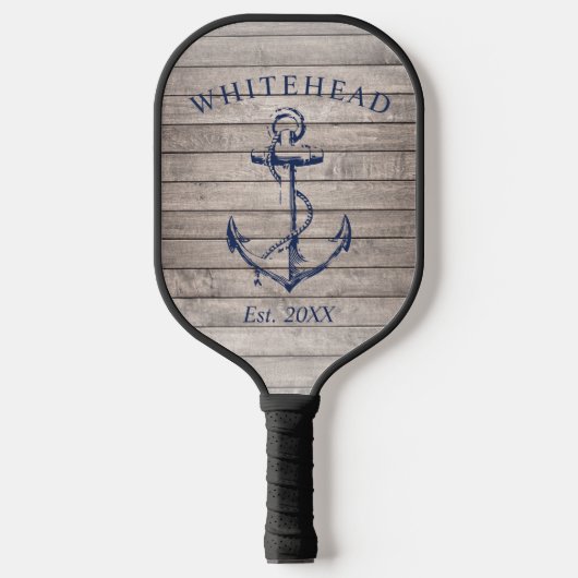 Monogram nautisch anker beige hout pickleball paddle (Voorkant)