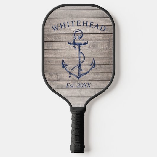 Monogram nautisch anker beige hout pickleball paddle (Achterkant)