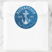 Monogram Nautisch Anker Blauw Gedopt Hout Ronde Sticker (Tas)