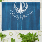 Monogram  Nautisch Anker Blauw Gedopt Hout Theedoek (Gevouwen)