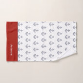 Monogram Nautisch Anker Blauw Wit Rood Kust Bad Handdoek (Handdoek)