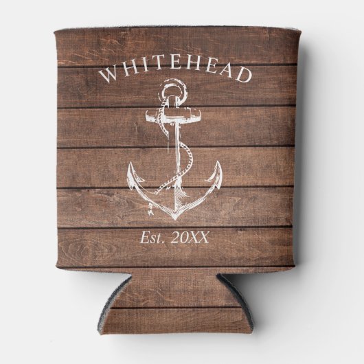 Monogram nautisch anker bruin hout blikjeskoeler (Voorkant)