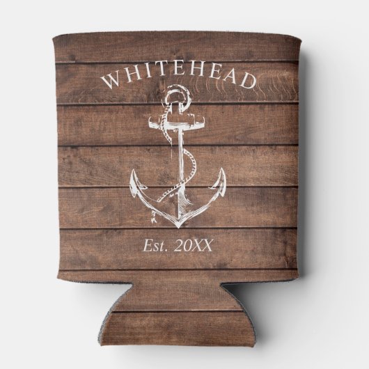 Monogram nautisch anker bruin hout blikjeskoeler (Achterkant)