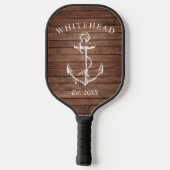 Monogram nautisch anker bruin hout pickleball paddle (Achterkant)