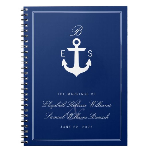 Monogram nautisch anker donker bruiloft Notitieboe Notitieboek (Voorkant)