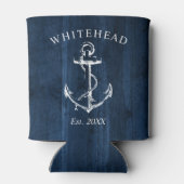 Monogram nautisch anker marineblauw hout blikjeskoeler (Achterkant)