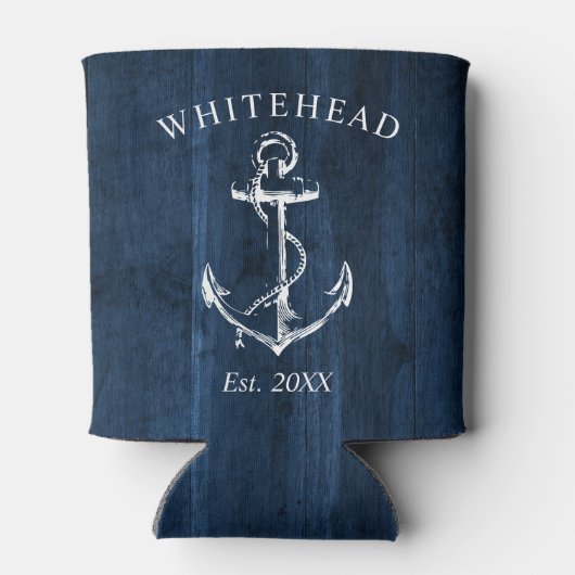 Monogram nautisch anker marineblauw hout blikjeskoeler (Achterkant)