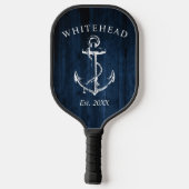 Monogram nautisch anker marineblauw hout pickleball paddle (Achterkant)