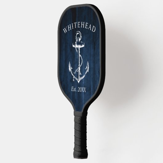 Monogram nautisch anker marineblauw hout pickleball paddle (Links)
