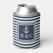 Monogram Nautisch anker marineblauw Stripe Blikjeskoeler (Blikje Voorkant)