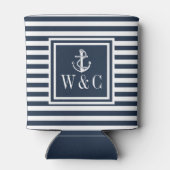 Monogram Nautisch anker marineblauw Stripe Blikjeskoeler (Achterkant)