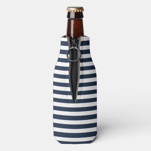 Monogram Nautisch anker marineblauw Stripe Flesjeskoeler (Fles Achterkant)