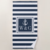 Monogram Nautisch anker marineblauw Stripe Strandlaken (Voorkant)