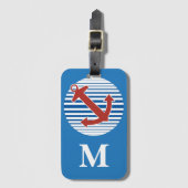 Monogram nautisch anker met strepen bagagelabel (Voorkant (verticaal))