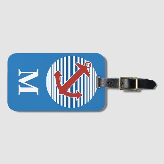 Monogram nautisch anker met strepen bagagelabel (Voorkant (horizontaal))