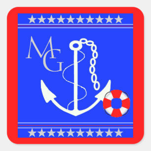 Monogram nautisch anker vierkante sticker