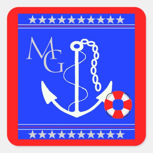 Monogram nautisch anker vierkante sticker (Voorkant)