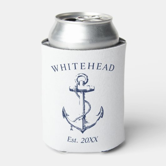 Monogram nautisch anker wit blikjeskoeler (Blikje Voorkant)