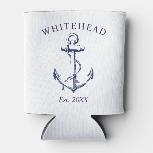 Monogram nautisch anker wit blikjeskoeler (Voorkant)