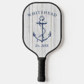Monogram nautisch anker wit hout pickleball paddle (Achterkant)