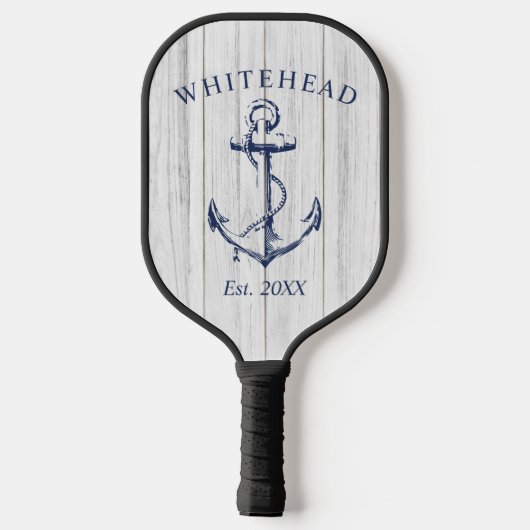 Monogram nautisch anker wit hout pickleball paddle (Achterkant)