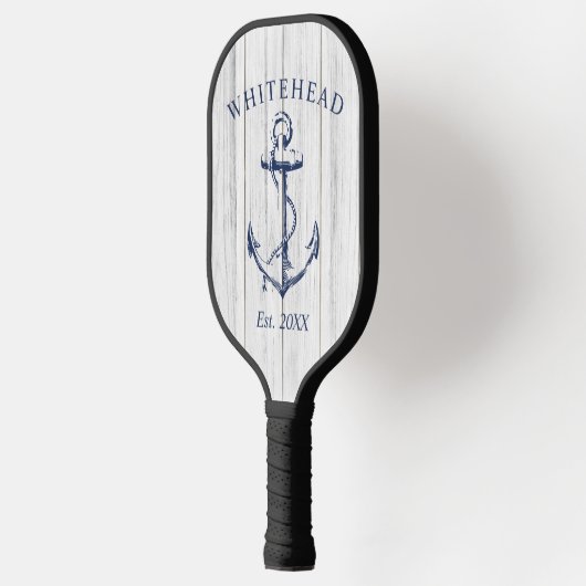 Monogram nautisch anker wit hout pickleball paddle (Links)